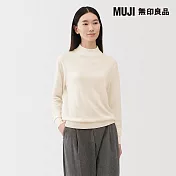【MUJI 無印良品】女水洗羊毛高密織半高領針織衫 L 柔白