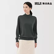 【MUJI 無印良品】女水洗羊毛高密織半高領針織衫 S 深灰