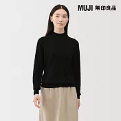 【MUJI 無印良品】女水洗羊毛高密織半高領針織衫 S 黑色