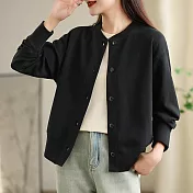 【MsMore】 簡約百搭寬鬆純棉長袖純色紐扣外套# 126076 M 黑色