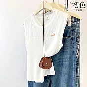 【初色】氣質風純色拼接圓領無袖背心上衣女上衣-共2色-14837(F可選) F 白色