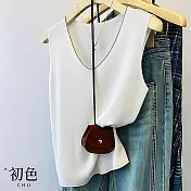 【初色】純色透氣V領無袖吊帶針織背心女背心-共3色-14838(F可選) F 白色