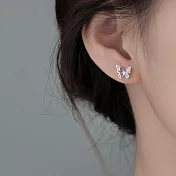 【水星記】日韓甜美月光華爾滋蝴蝶水鑽925銀針耳釘(89025)