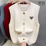 【初色】韓系純色無袖小熊圖案彩色排釦背心女背心-共3色-15457(F可選) F 白色