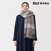 【MUJI 無印良品】蓬鬆羊毛大披肩 摩卡棕格紋