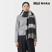【MUJI 無印良品】蓬鬆羊毛大披肩 黑格紋
