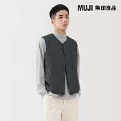 【MUJI 無印良品】男輕量羽絨可攜式無領背心 S 煙燻藍