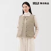 【MUJI 無印良品】女輕量羽絨可攜式無領背心 S 淺米