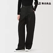 【MUJI 無印良品】女吉貝木棉混丹寧寬版錐形褲 M 黑色