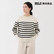【MUJI 無印良品】女可水洗米蘭諾羅紋圓領針織衫 S 柔白橫紋
