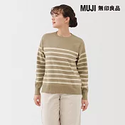 【MUJI 無印良品】女可水洗米蘭諾羅紋圓領針織衫 S 米色橫紋