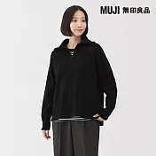 【MUJI 無印良品】女可水洗米蘭諾螺紋半拉鍊針織衫 S 黑色
