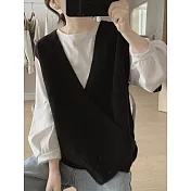 【MsMore】 不規則針織衫背心百搭上衣# 125976 FREE 黑色