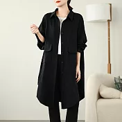 【MsMore】 寬鬆大碼慵懶風長款襯衫外套上衣# 126003 FREE 黑色