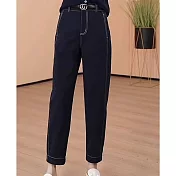 【MsMore】 大碼鐮刀香蕉牛仔褲小個子九分哈倫老爹褲# 126145 M 藍色