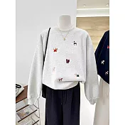 【MsMore】 棉薄款圓領T印花長袖上衣# 126146 XL 白色