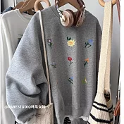 【MsMore】 華棉圓領雛菊印花T長袖上衣# 126148 M 灰色