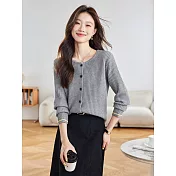 【MsMore】 簡約圓領針織衫坑條長袖短外套# 126176 FREE 灰色