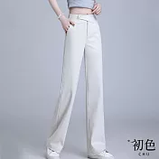 【初色】高腰直筒顯瘦垂墜感窄版長褲寬褲-共2色-31603(M-2XL可選) M 杏色