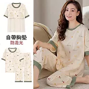 【AnZa】帶胸墊bra短袖上衣七分褲居家服(5色) FREE 小櫻桃