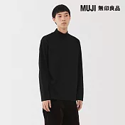 【MUJI 無印良品】男起毛半高領長袖T恤 M 黑色