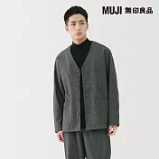 【MUJI 無印良品】男縱橫彈性起毛人字紋開襟衫 M 墨灰