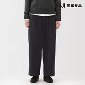 【MUJI 無印良品】女縱橫彈性起毛打褶寬版褲 M 深藍直紋