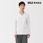 【MUJI 無印良品】男棉保暖厚織V領長袖T恤 M 白色