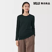 【MUJI 無印良品】女棉保暖厚織圓領長袖T恤 M 黑色