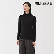 【MUJI 無印良品】女透明感高領長袖 T 恤 M 黑色