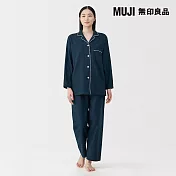 【MUJI 無印良品】女無側縫法蘭絨長袖家居睡衣 M 暗藍