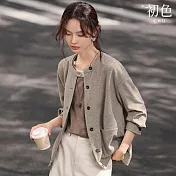 【初色】輕暖軟糯圓領長袖單排扣針織外套女外套-淺咖色-15516(M-2XL可選) M 淺咖色