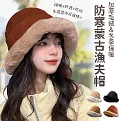 【EZlife】加厚毛絨護耳蒙古帽 紅磚色