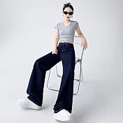 【MsMore】 超柔紗垂感牛仔褲寬鬆高腰垂感闊腿長褲# 125764 S 牛仔藍色