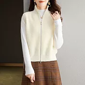 【MsMore】 高領背心針織百搭毛衣拉鍊寬鬆外套上衣# 125925 FREE 米白色