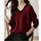 【MsMore】 羊毛感韓版’雞心領針織長袖上衣# 125954 FREE 紅色