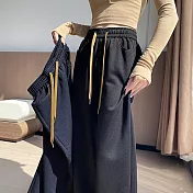 【MsMore】 復古袋蓋絲織牛仔褲寬鬆顯瘦垂感慵懶直筒長褲# 126193 M 黑色