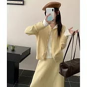 【MsMore】 假2件撞色連帽針織毛衣長裙2件式套裝# 126202 FREE 黃色