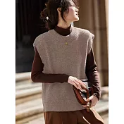 【MsMore】 簡約減齡圓領針織百搭背心上衣# 126208 FREE 棕色