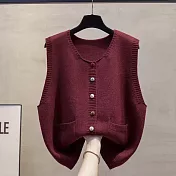 【MsMore】 圓領針織背心毛衣百搭上衣# 126209 FREE 紅色