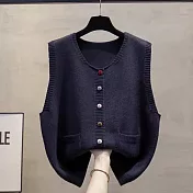 【MsMore】 圓領針織背心毛衣百搭上衣# 126209 FREE 藏青色