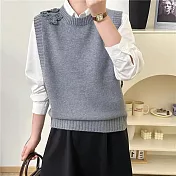 【MsMore】 圓領針織背心繡花毛衣百搭上衣# 126212 FREE 灰色