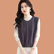 【MsMore】 圓領羊毛針織輕奢疊穿寬鬆百搭毛衣背心# 126215 FREE 灰色