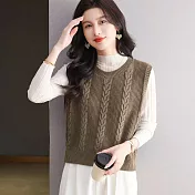 【MsMore】 圓領羊毛針織輕奢疊穿寬鬆百搭毛衣背心# 126215 FREE 卡其色