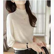 【MsMore】 半高領內搭針織衫薄款毛衣上衣# 126219 FREE 米白色