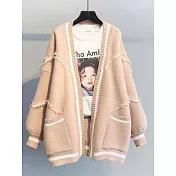 【MsMore】 拼色針織衫慵懶風毛衣外套# 126230 FREE 藕粉色