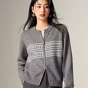 【MsMore】 時尚毛衣雙拉鍊民族風針織別緻上衣# 126231 FREE 灰色