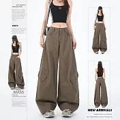 【MsMore】 美式復古辣妹彎刀褲百搭顯瘦多口袋休閒褲# 126237 S 綠色