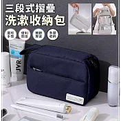 【EZlife】侘寂風三段式洗漱收納包 藏青色