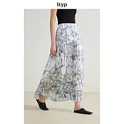 ltyp旅途原品 爆款原創藝術印花手工皺褶半裙氣質長款半身裙女 M L  M 月牙白